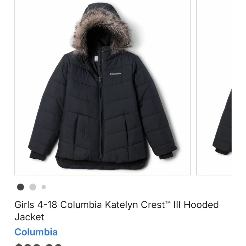 Columbia Girls Black Puffer Jacket with Faux Fur Trim